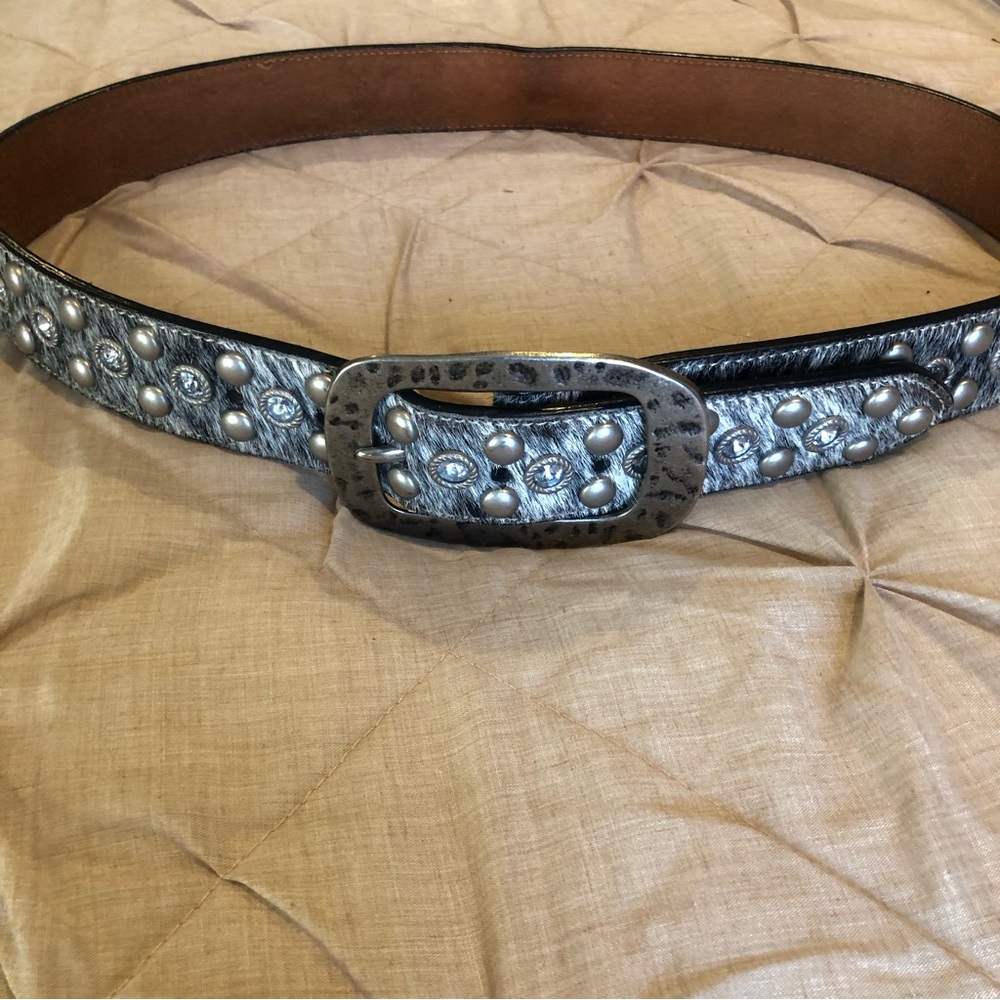 3D Leather Hair-on Belt 36”